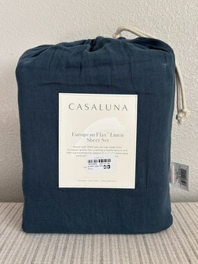 NWT King 100% Linen Sheet Set Dark Mineral Blue - Casaluna